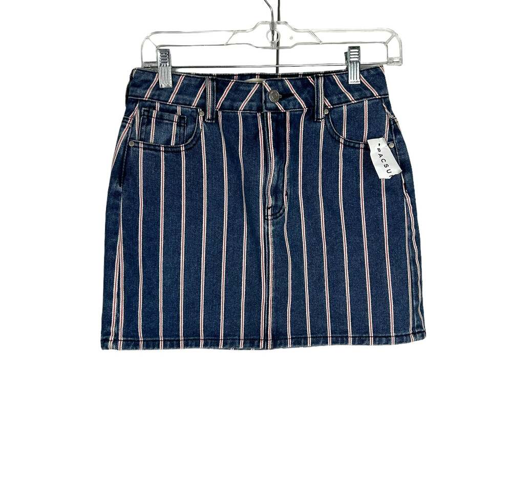 NEW Pacsun Blue Denim Mini Skirt with Red & White Stripes Size 25